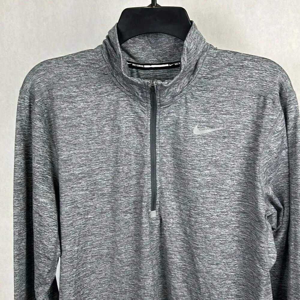 Nike Running 1/2 Zip Pullover Womens Fitted Sz Medium Gray Thumb Holes Half Zip